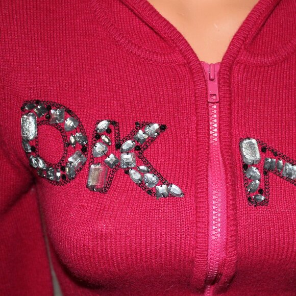 NEW! DKNY Jeans Embellished Zip Front Angora Wool Blend Hoodie Sweater - Picture 3 of 11